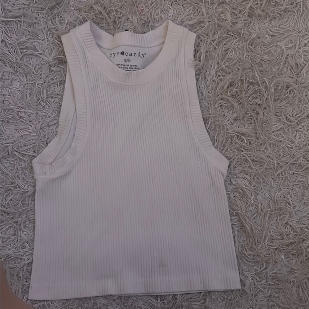 Eye Candy White Sleeveless Crop Muscle Tee